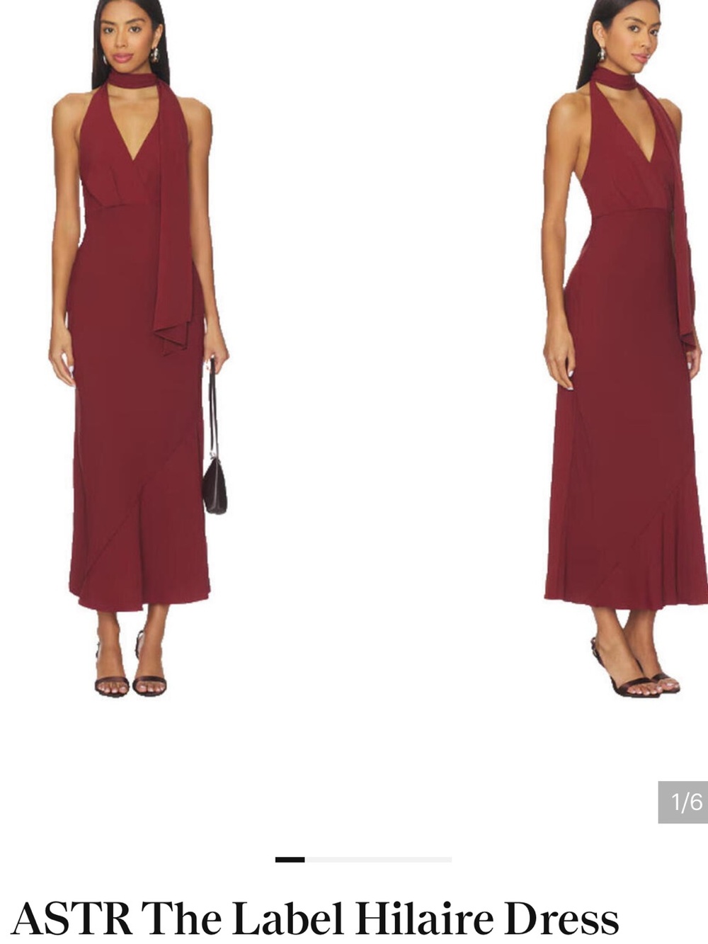 Astr Hilaire Midi Halter Dress in Deep Burgundy
